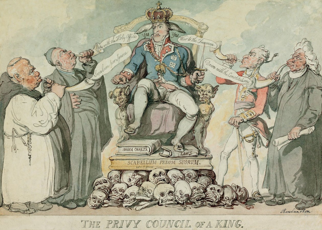 The Privy Council of a King, pubi. 1815 (käsinvärinen kaiverrus) tekijältä Thomas Rowlandson