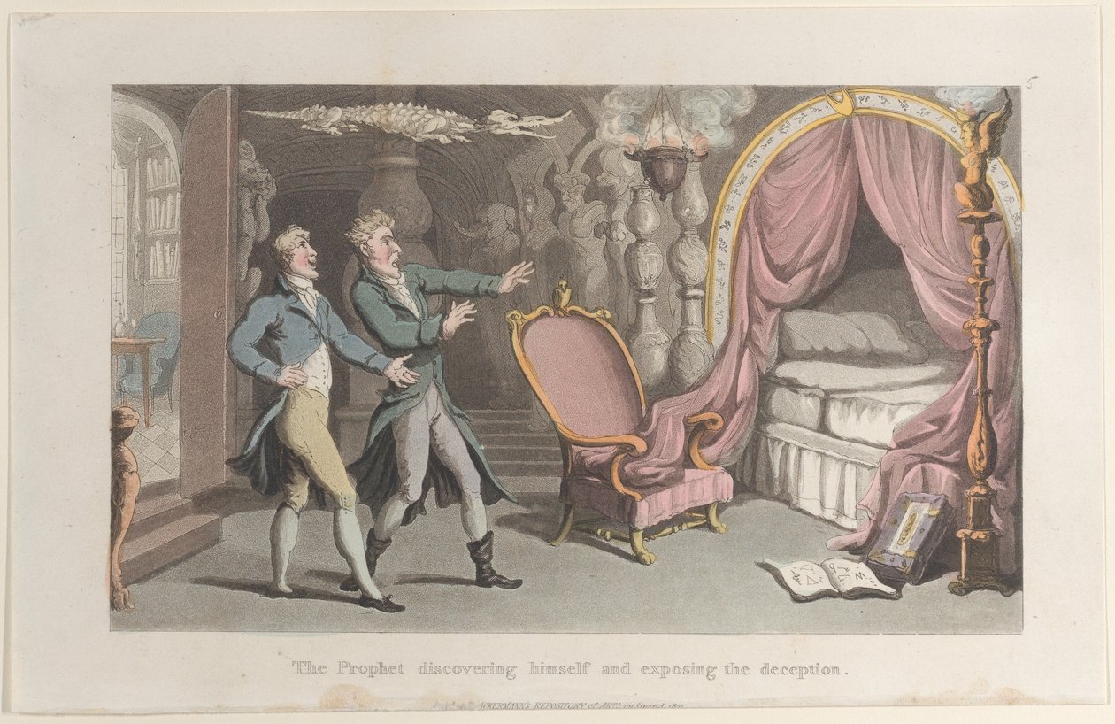 Profeetta löytää itsensä ja paljastaa petoksen, Journal of Sentimental T..., 1821. tekijältä Thomas Rowlandson