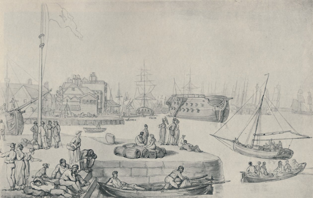 The Quay, Blackwall Docks, 1810, 1920 tekijältä Thomas Rowlandson