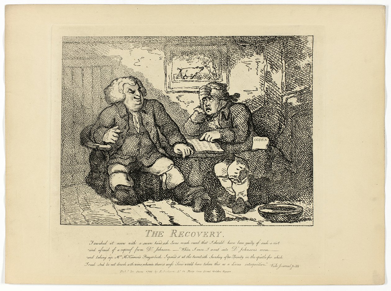 The Recovery, Boswellin Hebridien kiertomatkasta. tekijältä Thomas Rowlandson