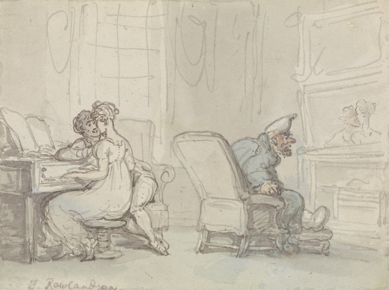 The Reflection (kynä ja muste w/c:llä paperilla) tekijältä Thomas Rowlandson