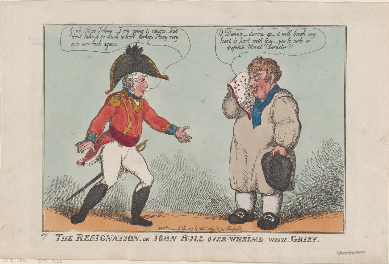 The Resignation tai John Bull Over-Whelmed with Grief, 24. maaliskuuta 1809, 24. maaliskuuta 1809. tekijältä Thomas Rowlandson