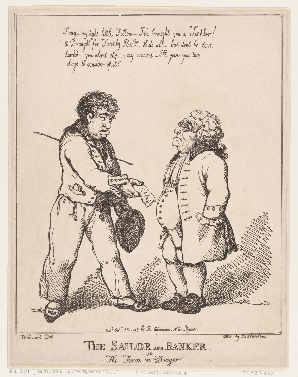 Merimies ja pankkiiri eli vaarassa oleva yritys, 28. lokakuuta 1799, 28. lokakuuta 1799. tekijältä Thomas Rowlandson