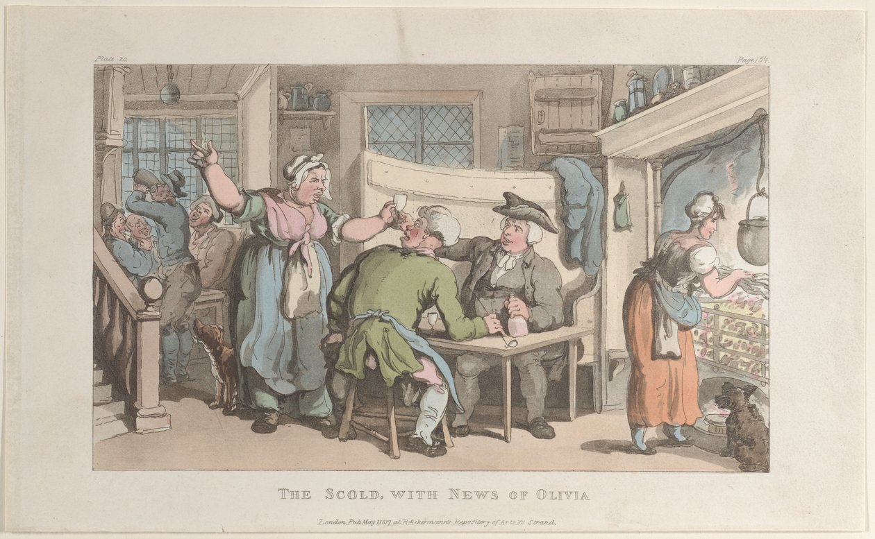 The Scold, News of Olivia, julkaisusta The Vicar of Wakefield, 1. toukokuuta 1817., 1. toukokuuta 1817. tekijältä Thomas Rowlandson