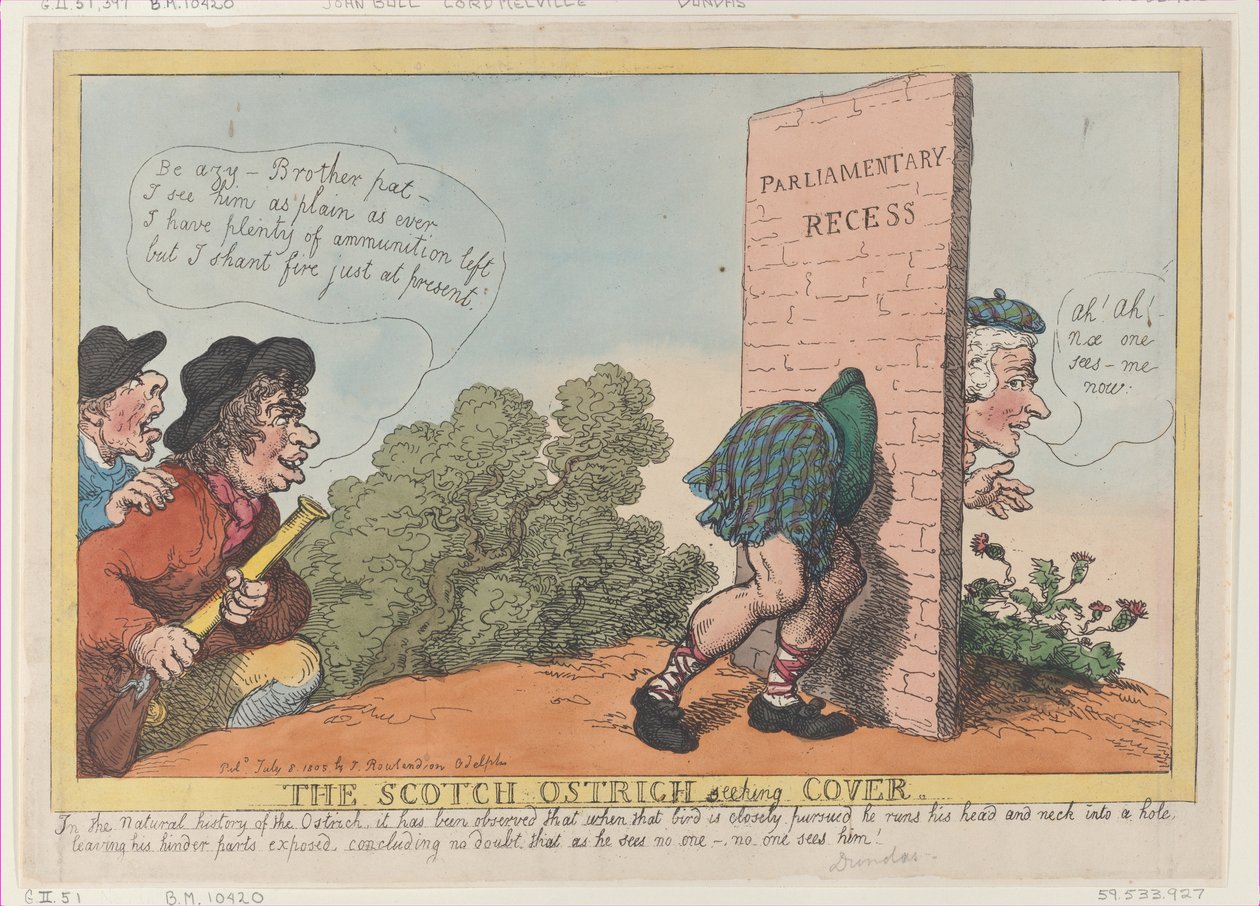 The Scotch Strutsi Seeking Cover, 8. heinäkuuta 1805, 8. heinäkuuta 1805. tekijältä Thomas Rowlandson