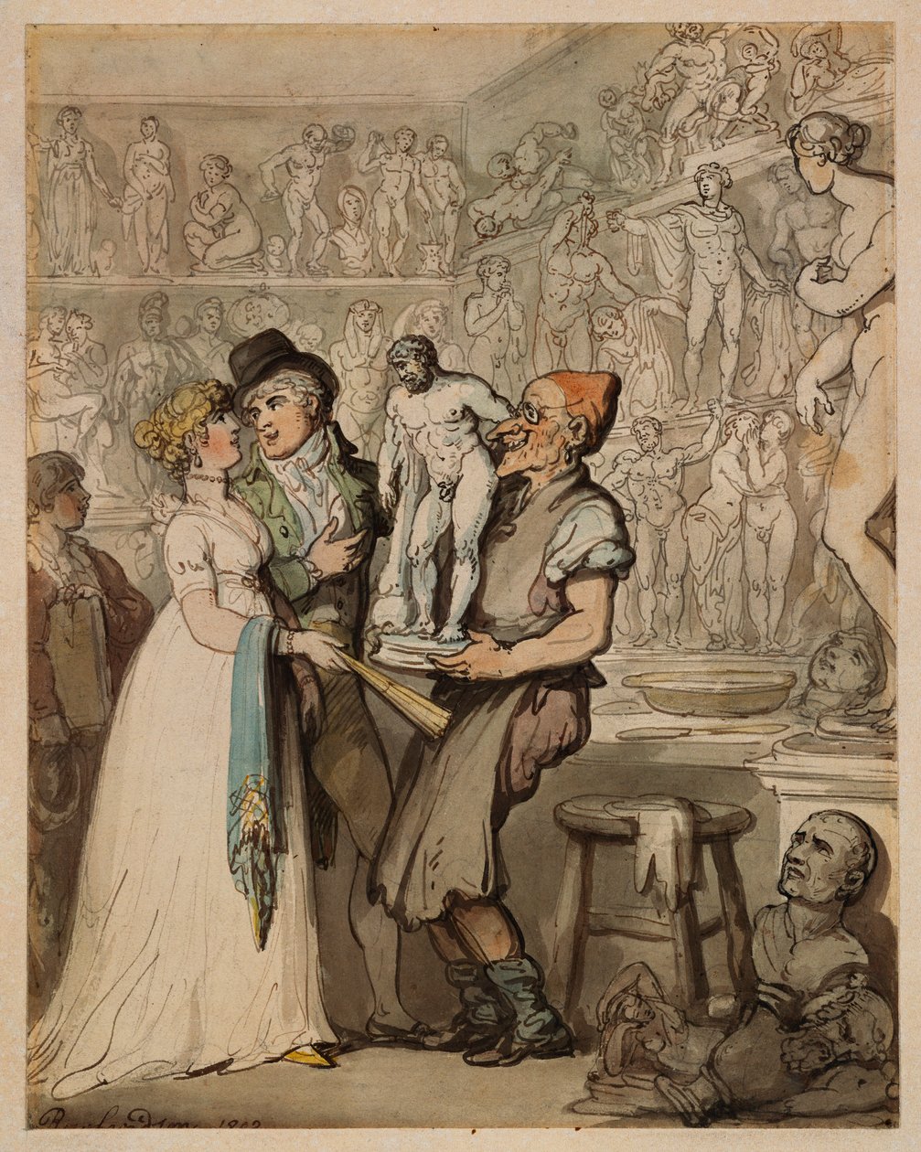 Kuvanveistäjän työpaja: Valujen ostaminen, 1802 tekijältä Thomas Rowlandson