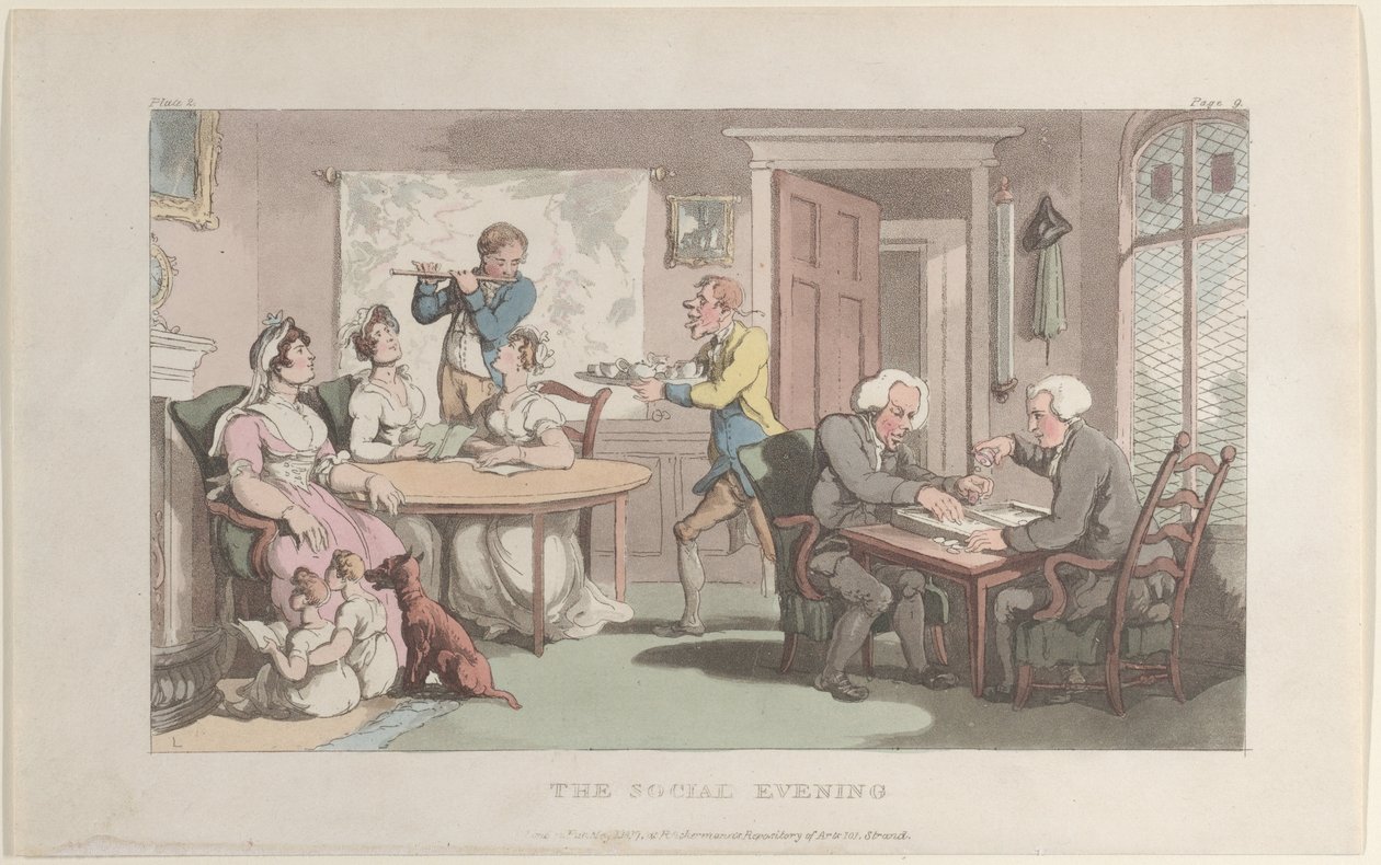 Sosiaalinen ilta, The Vicar of Wakefield, 1. toukokuuta 1817., 1. toukokuuta 1817. tekijältä Thomas Rowlandson