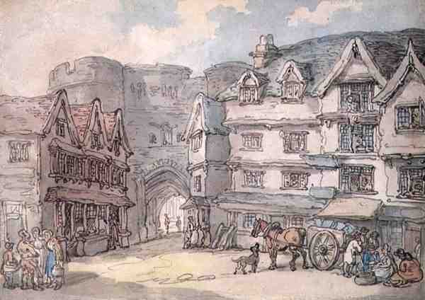 Eteläportti, Exeter (kynä, akvarelli ja kynä paperille) tekijältä Thomas Rowlandson