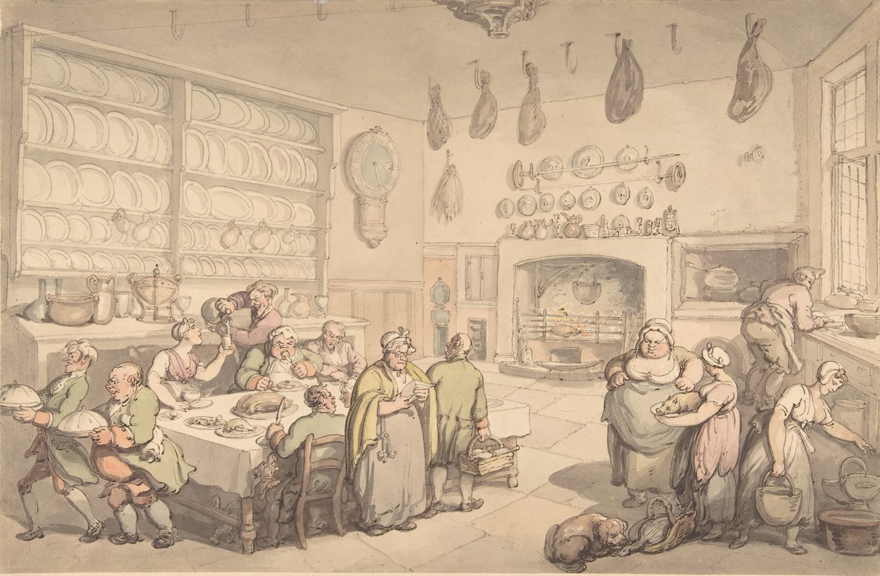 Squiren keittiö, 1700-luvun loppu - 1800-luvun alku. tekijältä Thomas Rowlandson