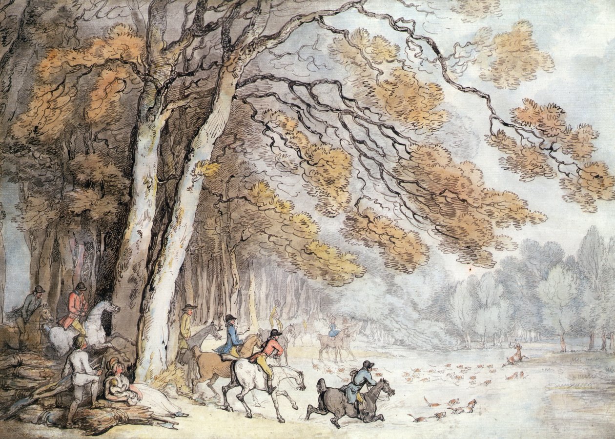 The Stag Hunt (kynä ja akvarelli paperille) tekijältä Thomas Rowlandson