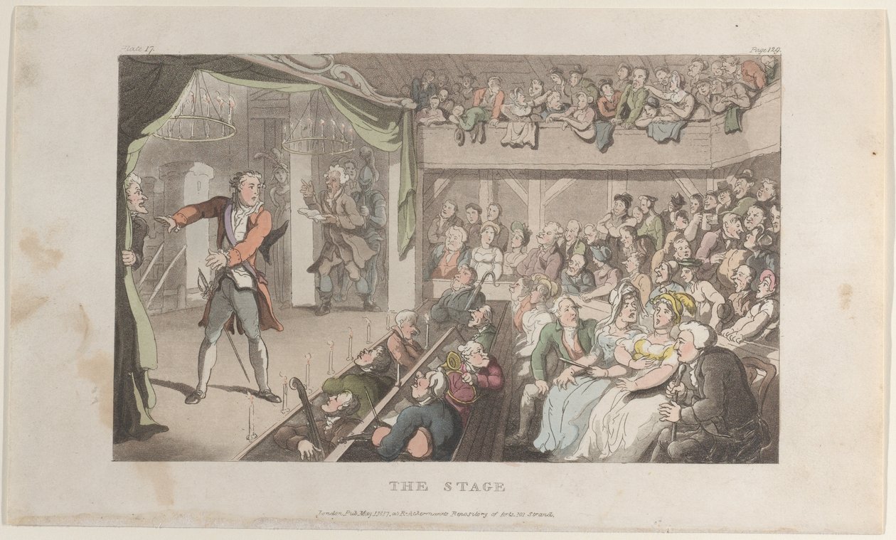 Näyttämö. George Primrose Horationa, teoksesta The Vicar of Wakefield, 1.5.1817., 1.5.1817. tekijältä Thomas Rowlandson