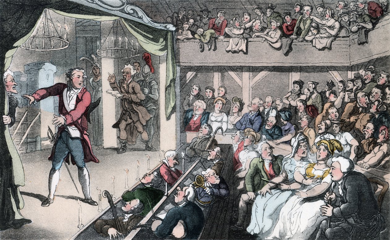 The Stage, kuvitus Oliver Goldsmithin teoksesta "The Vicar of Wakefield", pubi. Ackermann, 1817 (käsinvärinen akvatinta) tekijältä Thomas Rowlandson