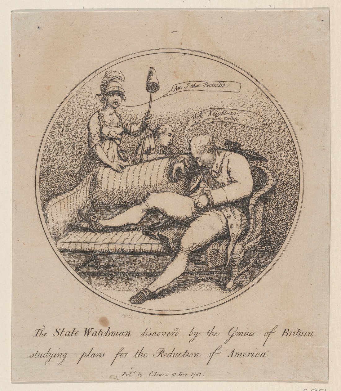 The State Watchman, jonka Britannian nero löysi opiskelemassa..., 10. joulukuuta 1781. tekijältä Thomas Rowlandson