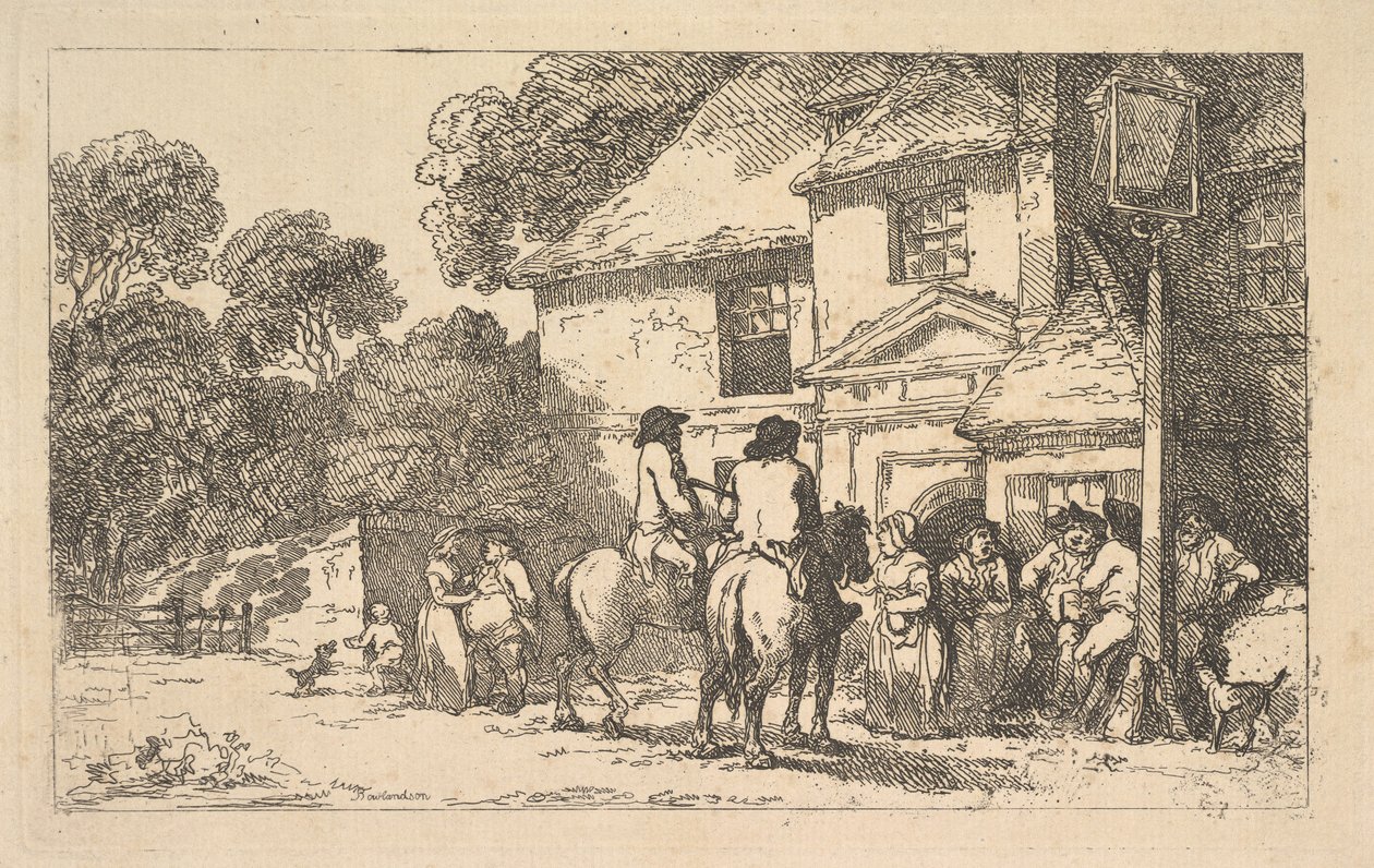 The Three Horseshoes, tienvarsimajatalo tekijältä Thomas Rowlandson