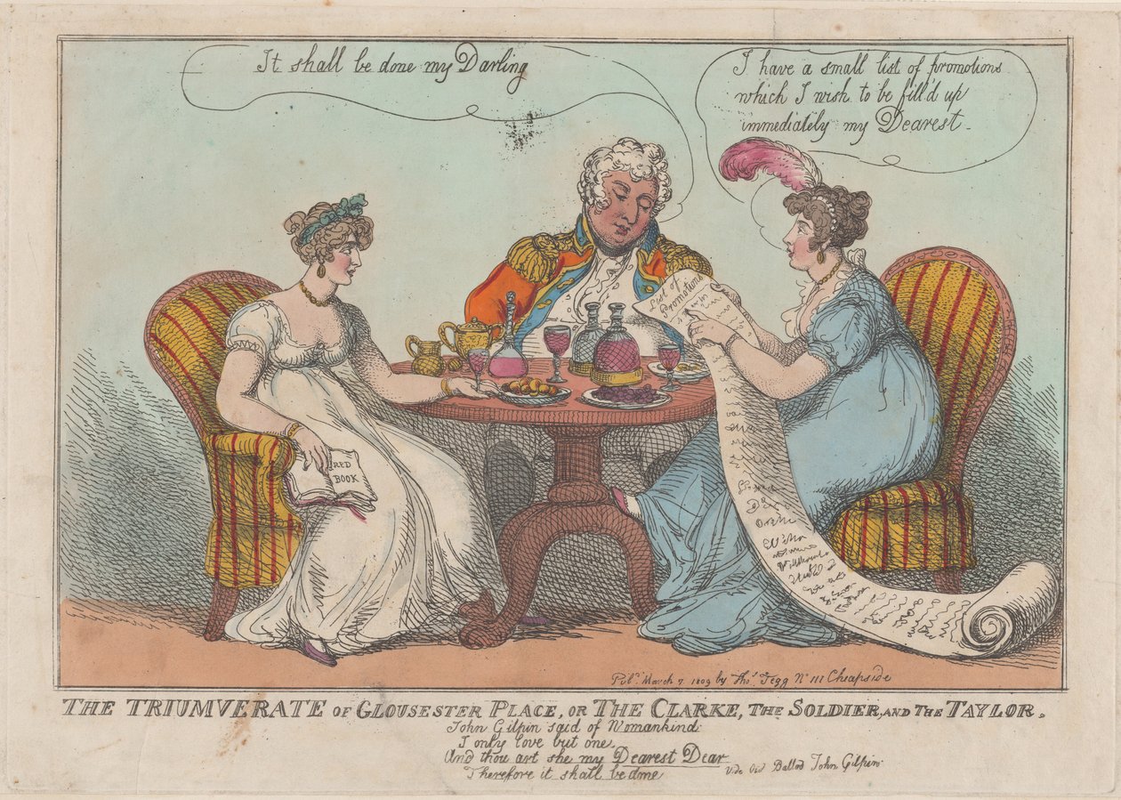 Gloucester Placen triumviraatti tai The Clarke, The Soldier ja The Taylor, 1809, 1809. tekijältä Thomas Rowlandson