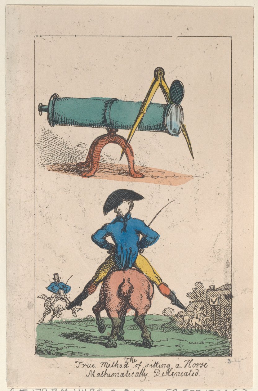 Todellinen menetelmä hevosen istumiseen, matemaattisesti rajattu, 1809, 1809. tekijältä Thomas Rowlandson