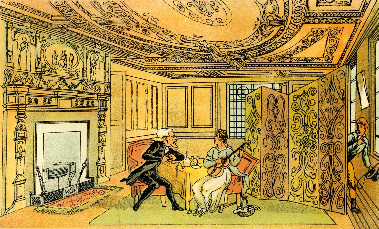 "Tohtori Syntaxin vierailu toiveikas leskiin" tekijältä Thomas Rowlandson