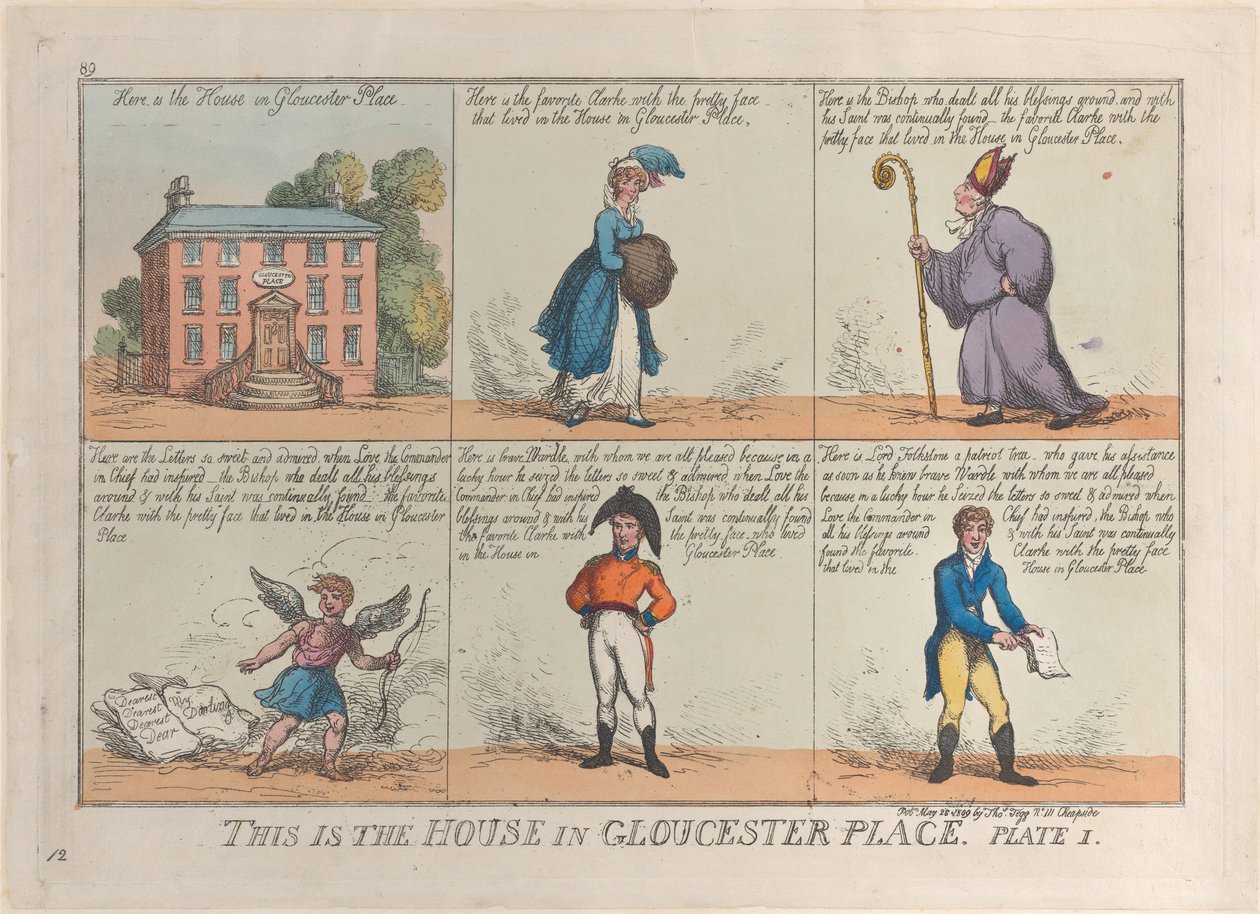 Tämä on talo Gloucester Placessa, levy 1, 26. toukokuuta 1809, 26. toukokuuta 1809. tekijältä Thomas Rowlandson