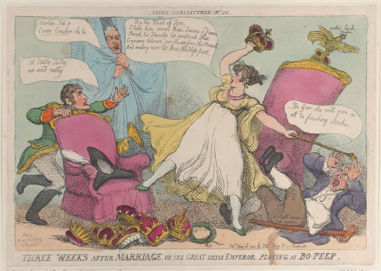 Kolme viikkoa avioliiton jälkeen tai Suuri Pikku Keisari soittamassa Bo-Peepissä, 15. toukokuuta..., 15. toukokuuta 1810. tekijältä Thomas Rowlandson