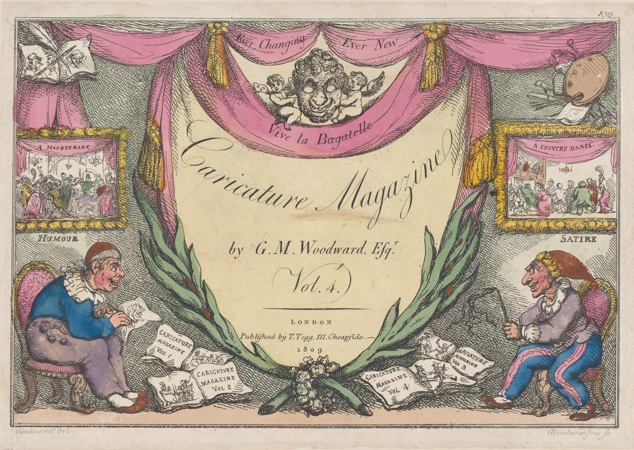 Otsikko, The Caricature Magazine, kirjoittanut G. M. Woodward, Voi. 4, 1809, 1809. tekijältä Thomas Rowlandson
