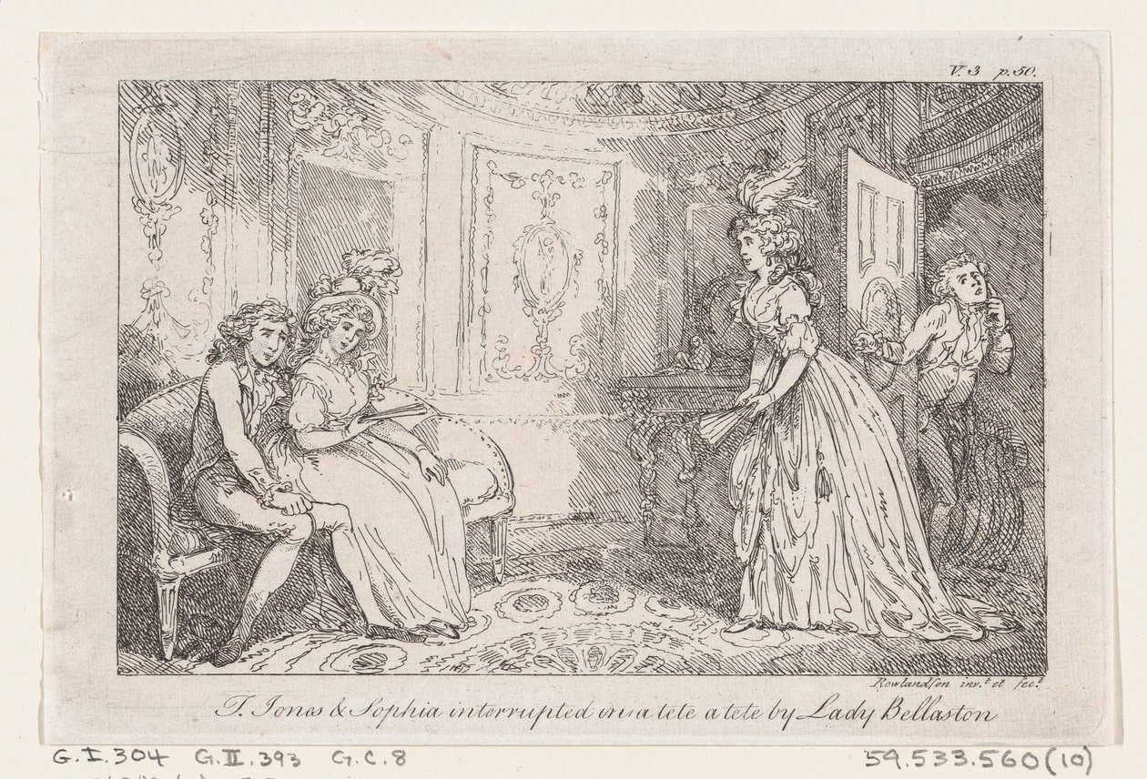 Tom Jones & Sophia keskeyttivät Lady Bellastonin tete a tete -elokuvan elokuvasta The History of To..., 1792. tekijältä Thomas Rowlandson