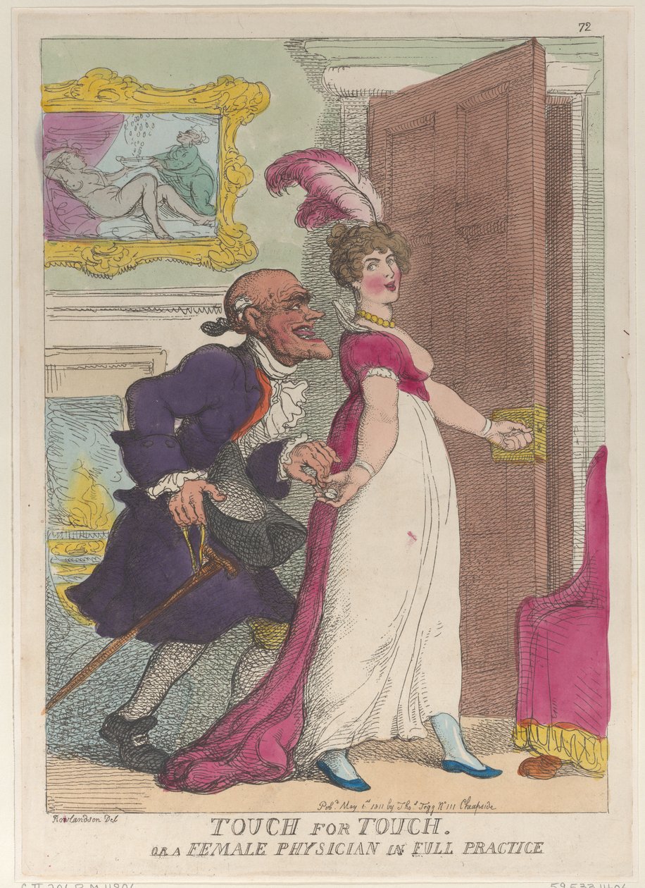 Touch for Touch tai naislääkäri täysillä, 1. toukokuuta 1811., 1. toukokuuta 1811. tekijältä Thomas Rowlandson