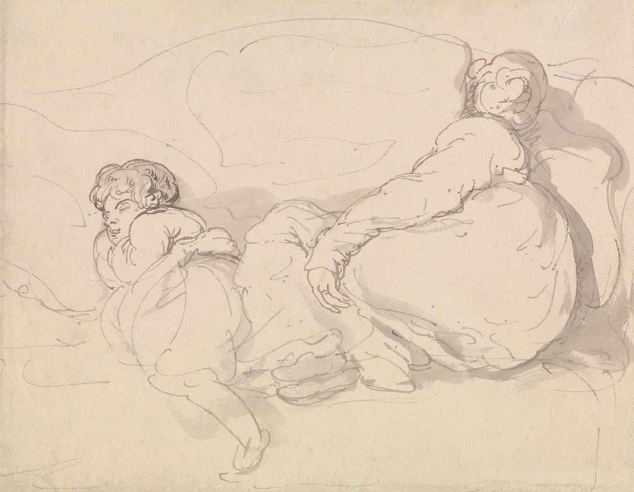 Kaksi nukkuvaa hahmoa tekijältä Thomas Rowlandson