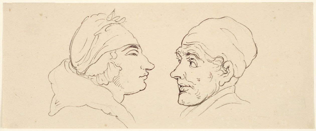 Kaksi karikatyyriä: mies ja nainen tekijältä Thomas Rowlandson
