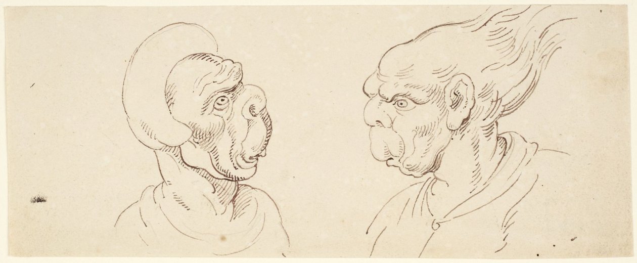 Kaksi karikatyyriä: miesten päät tekijältä Thomas Rowlandson
