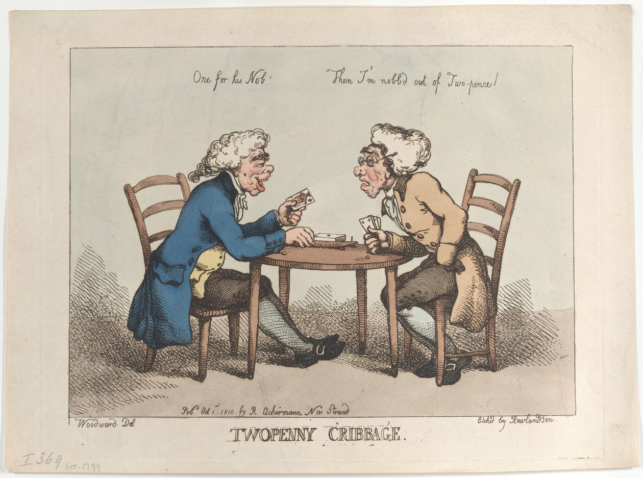 Twopenny Cribbage, [1. lokakuuta 1799], julkaistu uudelleen 1810, [1. lokakuuta 1799], julkaistu uudelleen 1810. tekijältä Thomas Rowlandson
