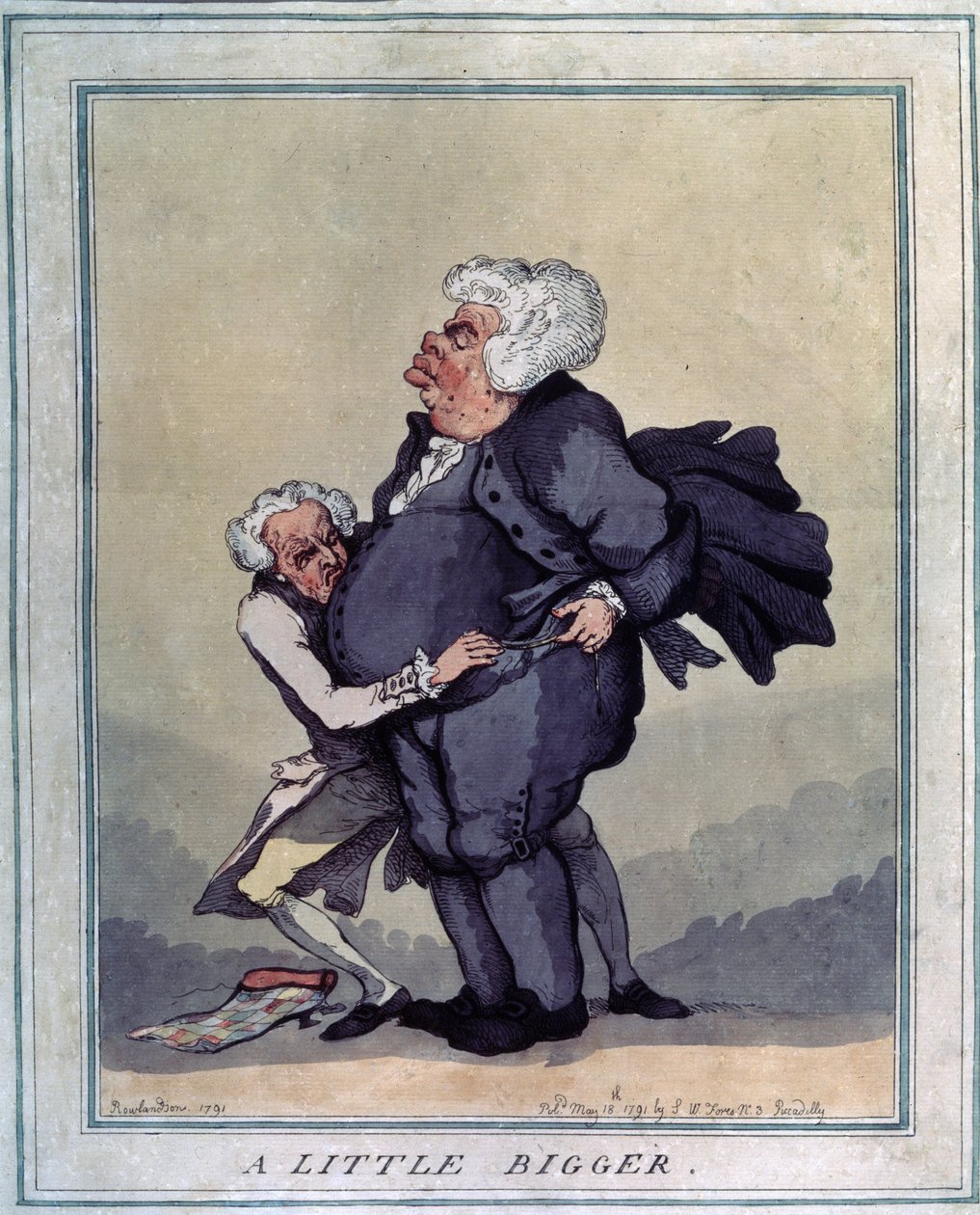 Hieman isompi. Piirustus Thomas Rowlandson (1756-1827). Etsaus ja akvarelli, 41 x 31,9 cm tekijältä Thomas Rowlandson