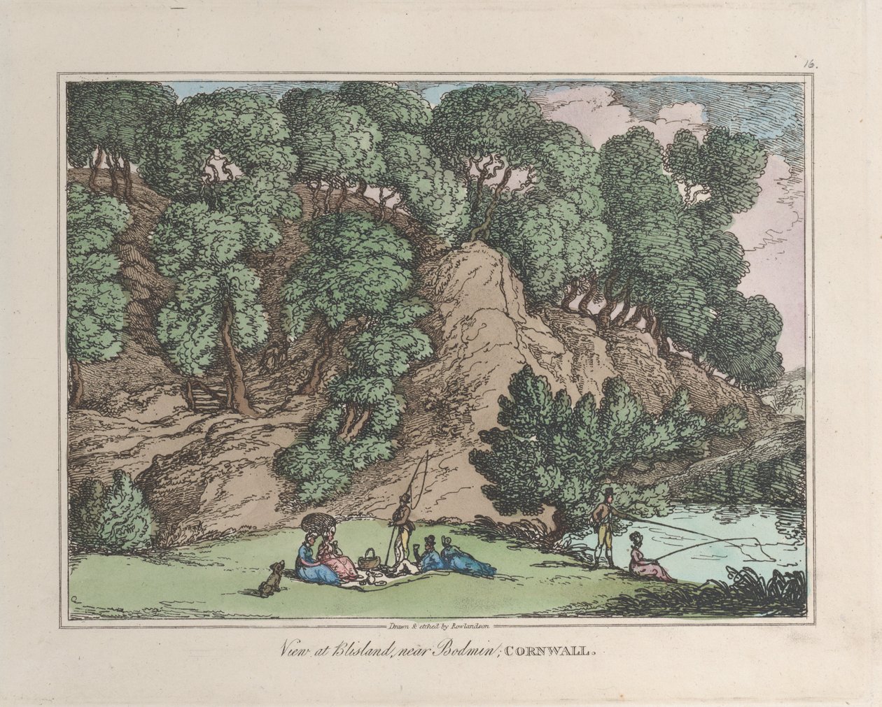 Näkymä Blislandissa, lähellä Bodminia, Cornwallissa, Sketches from Naturesta, 1822, 1822. tekijältä Thomas Rowlandson