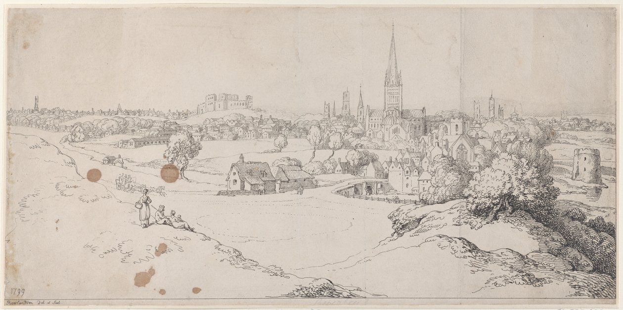 Näkymä Norwichiin St. James Hilliltä, 1799, 1799. tekijältä Thomas Rowlandson