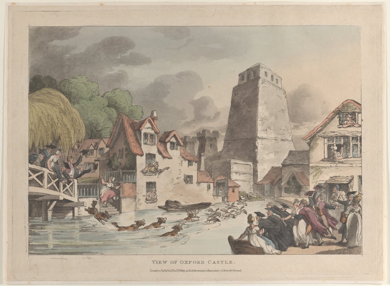 Näkymä Oxfordin linnalle, 1809, 1809. tekijältä Thomas Rowlandson