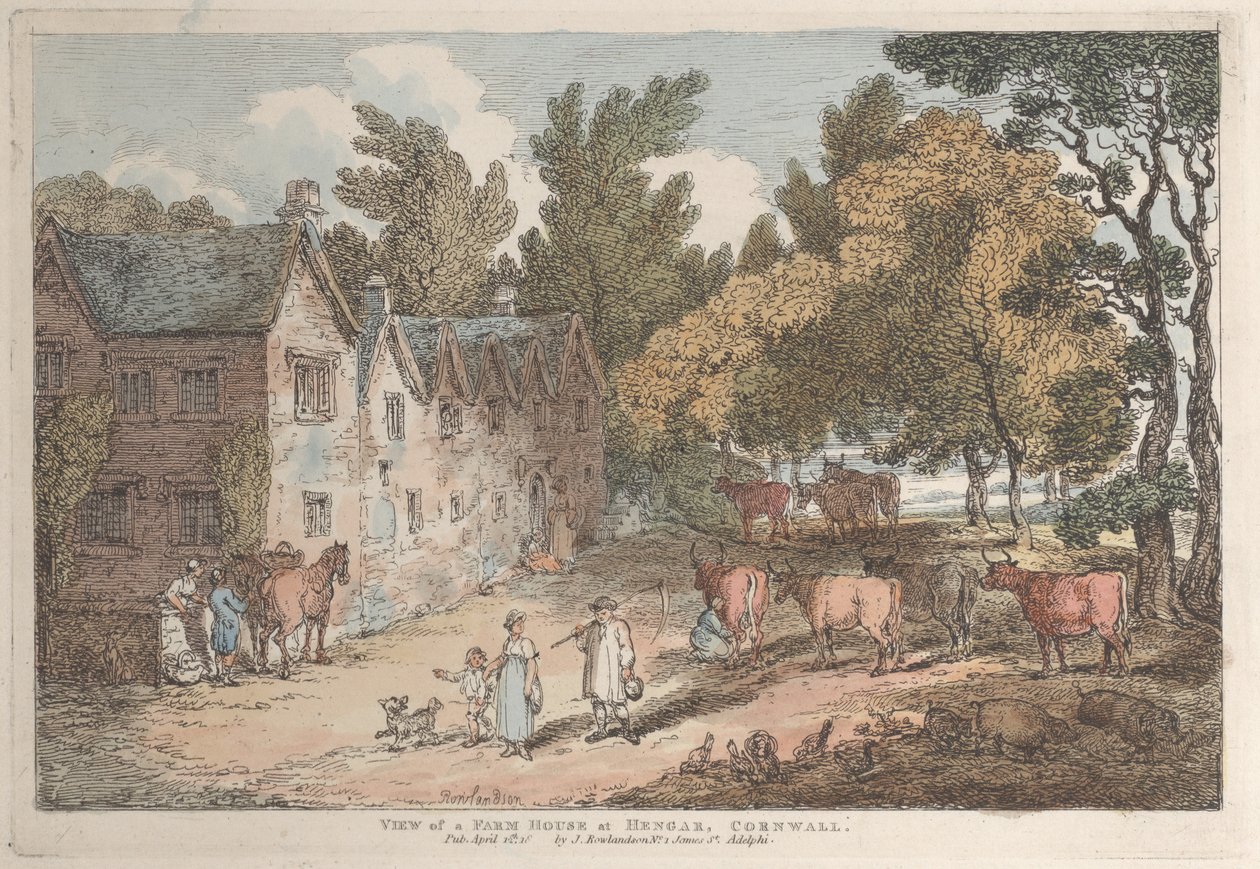 Näkymä maalaistaloon Hengarissa Cornwallissa Viewsista Cornwallissa, 12. huhtikuuta 1812, 12. huhtikuuta 1812. tekijältä Thomas Rowlandson