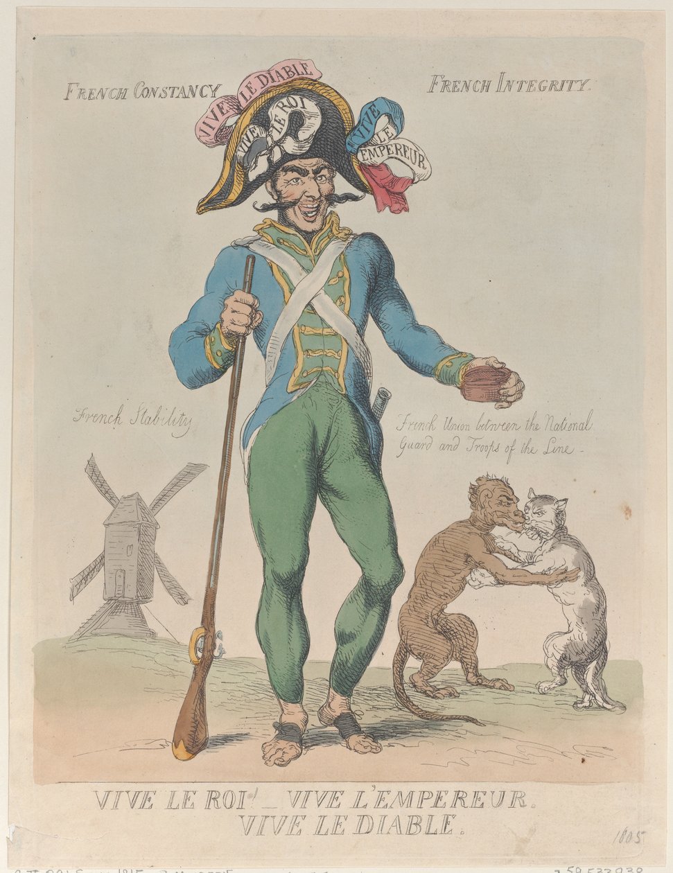 Eläköön kuningas! Eläköön keisari. Eläköön paholainen., 12. huhtikuuta 1815, 12. huhtikuuta 1815. tekijältä Thomas Rowlandson