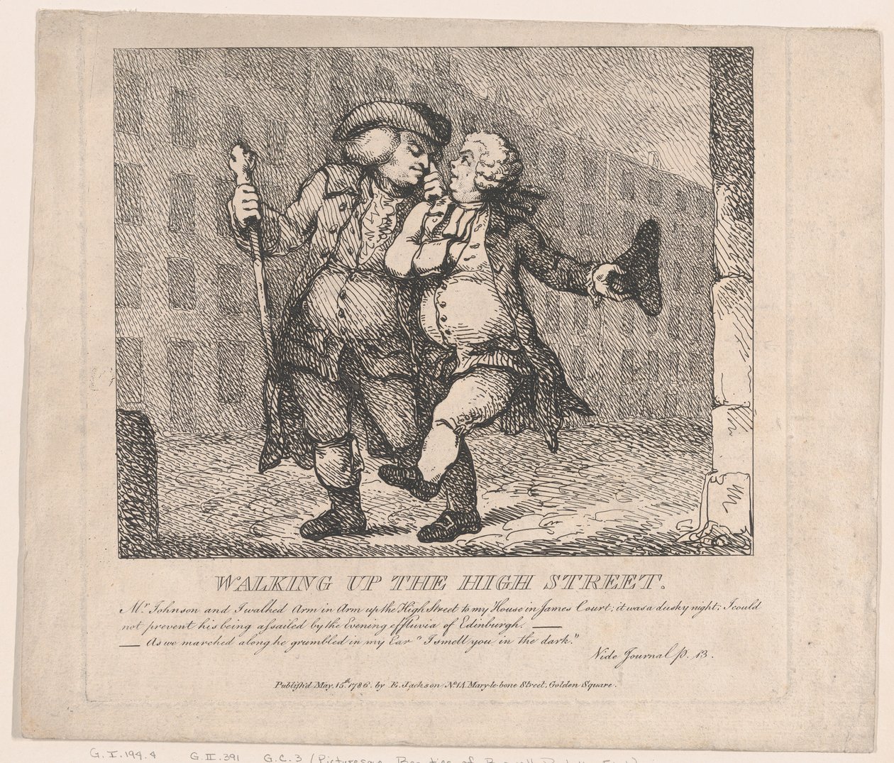 Walking Up the High Street, Edinburgh Boswellin maalaukselliset kaunokaiset, F..., 15. toukokuuta 1786. tekijältä Thomas Rowlandson