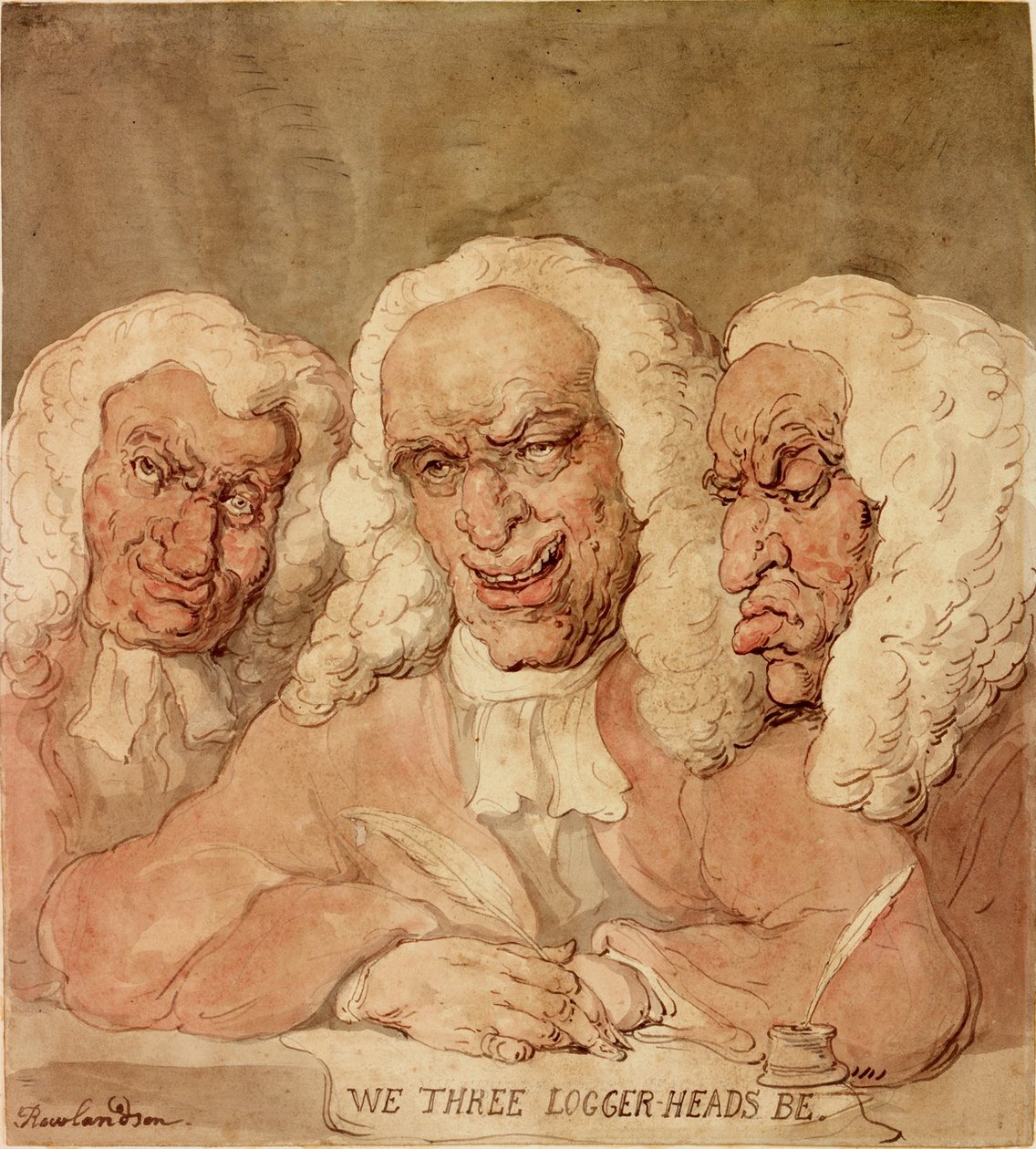 We Three Loggerheads Be, n. 1805 (muste, kynä ja akvarelli paperille) tekijältä Thomas Rowlandson
