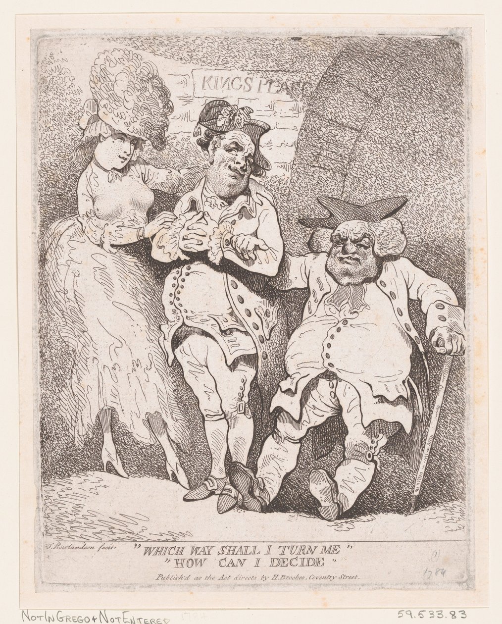 Mihin suuntaan käännän minut Kuinka voin päättää, n. 1780, n. 1780. tekijältä Thomas Rowlandson