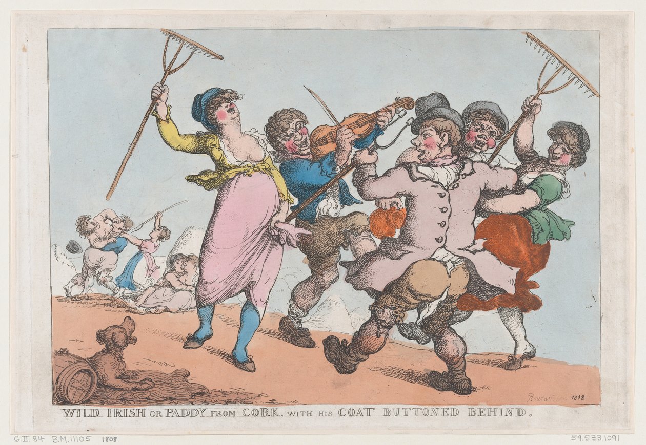 Villi irlantilainen tai Paddy Corkista takkinappineen takana, 1818, 1818. tekijältä Thomas Rowlandson