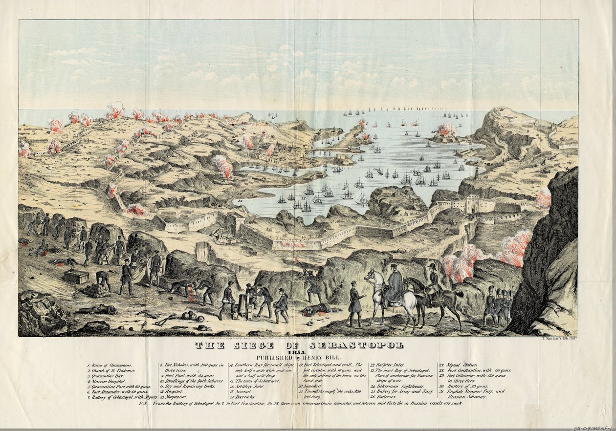 Le siege de Sebastopol (1854-1855) - Sevastopolin piiritys - Sinclair, Thomas S. (n. 1805-1881) - 1855 - Litografia, akvarelli - 30,5x43,6 - Yksityiskokoelma tekijältä Thomas S. Sinclair