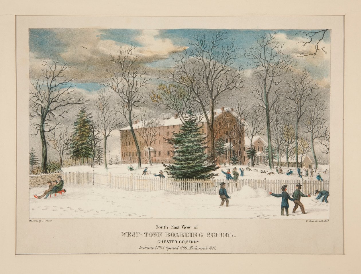 West-Town Boarding School (näkymä kaakkoon), Chester Co., Pa. tekijältä Thomas S. Sinclair