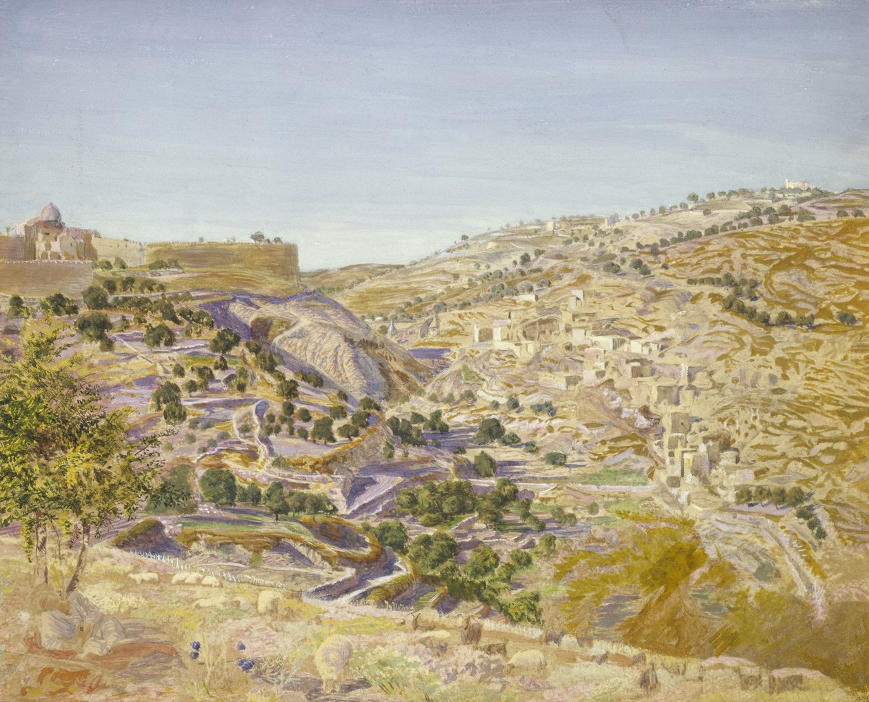 Näkymä Jerusalemista, 1854 (akvarelli paperille) tekijältä Thomas Seddon