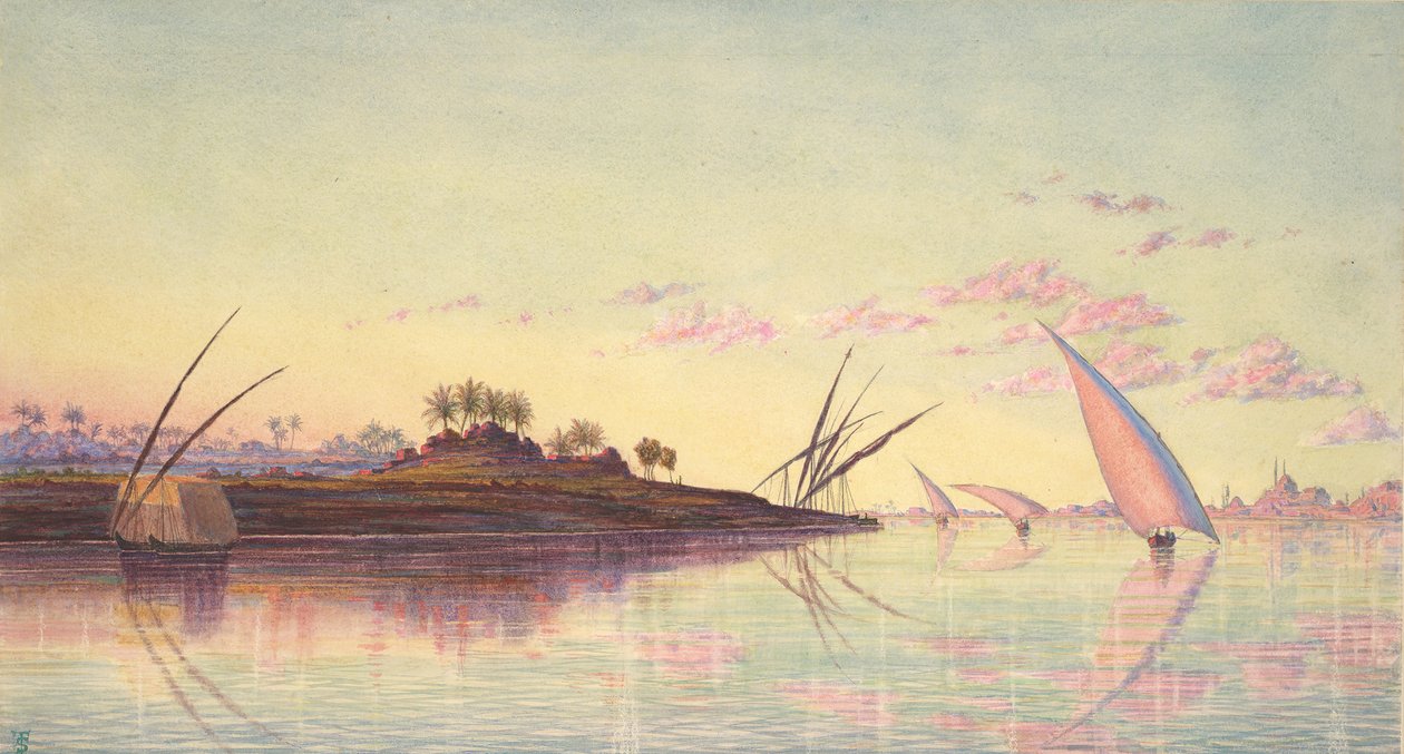 Näkymä Niilille lähellä Kairoa, n. 1855. tekijältä Thomas Seddon