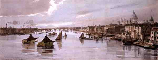 Blackfriars, Southwark Bridgestä, "London As It Is", kaiverrettu ja julkaissut taiteilija tekijältä Thomas Shotter Boys