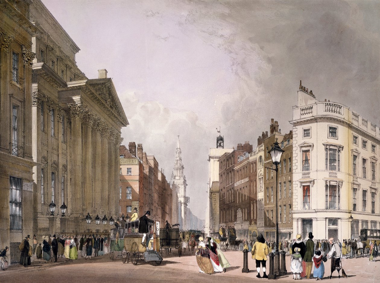 Cheapside ja Mansion House, 1842 tekijältä Thomas Shotter Boys