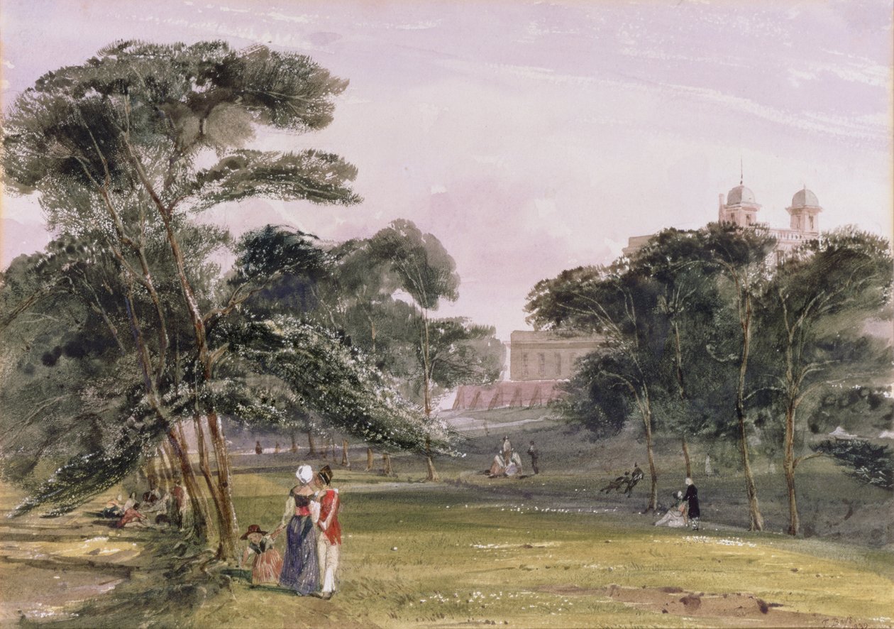 Figuurit puistossa observatorion alla, Greenwich, n. 1850 (akvarelli) tekijältä Thomas Shotter Boys