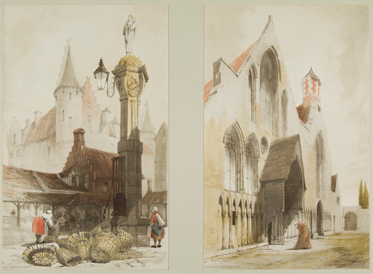 Fish Market, Antwerpen ja Hospice des Vieillards, Cand, maalauksellisesta arkkitehtuurista Pariisissa, Gentissä, Antwerpenissä, Touenissa jne. tekijältä Thomas Shotter Boys