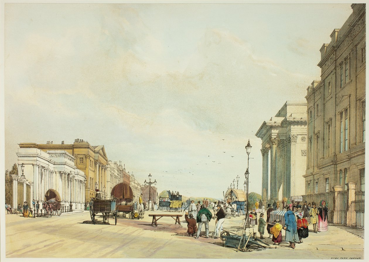 Hyde Park Corner, levy viisitoista julkaisusta Original Views of London sellaisena kuin se on tekijältä Thomas Shotter Boys