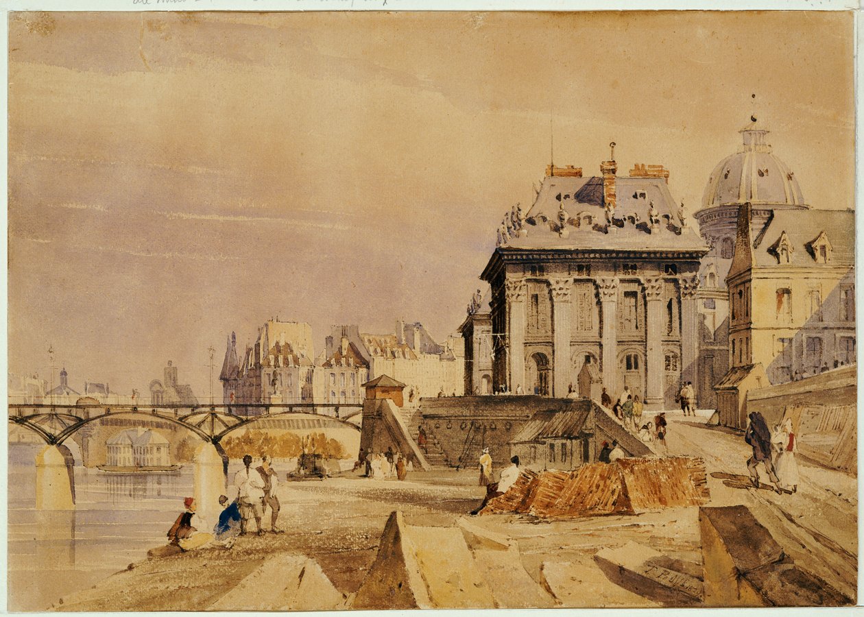 L"Institut ja Pont des Arts, Pariisi, 1828 tekijältä Thomas Shotter Boys